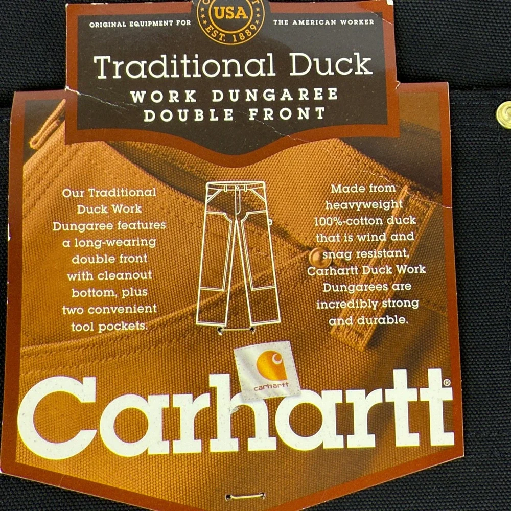 Carhartt B01 BLK Double Front Work Dungaree Pants Black 40x36 USA NWT - Picture 3 of 8